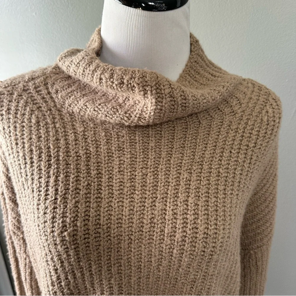 Anthropology women’s size S chunky knit loose fit mock neck sweater, beige color